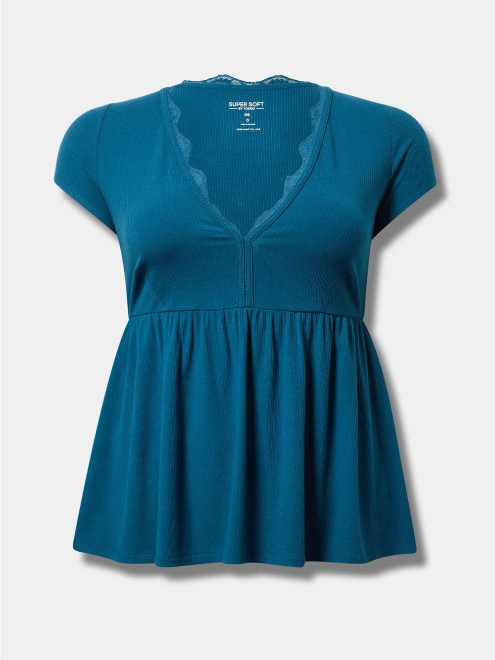 Torrid | Legion Blue Lace Trim Babydoll Top | Size 00 - Picture 2 of 7